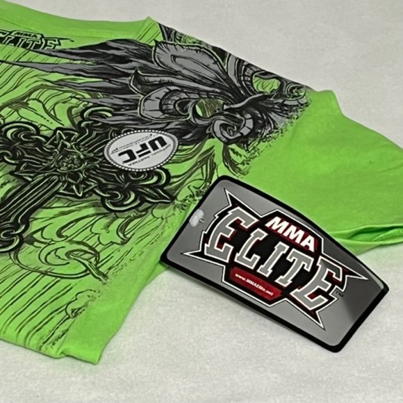 MMA Elite Green T-Shirt With Crosses And Fleur De Lis Design NWT - Picture 4 of 11